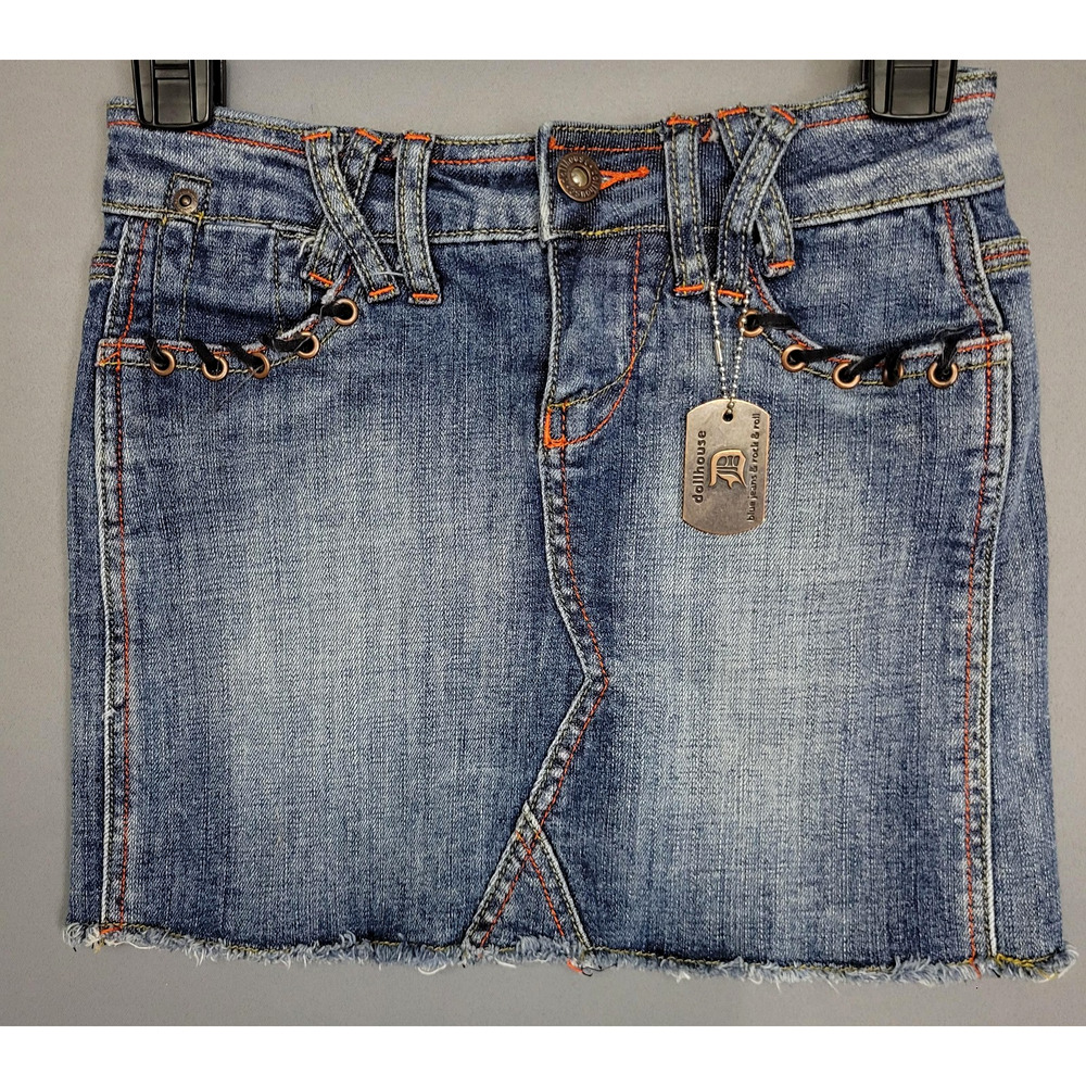 Dollhouse Skirt Girls 10 Denim Mini Sequin Butterfly Lace Up‎ Pockets Distressed